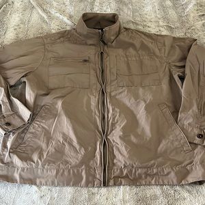 Retro Khaki jacket XL Lightweight windbreaker zip front 44-46 chest preppy M&S
